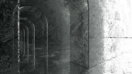 Scatted metallic arch hallway corridor abstract background minimal conceptual 3D rendering. 3Dillustration. 3D CG.の写真素材