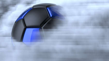 Black-Blue Soccer ball with dark foggy smoke background. 3D sketch design and illustration. 3D high quality rendering.の写真素材