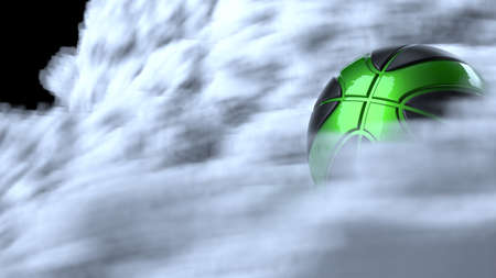 Black-Green Basketball with dark brown toned foggy smoke background. 3D sketch design and illustration. 3D high quality rendering. 3D CG.の写真素材