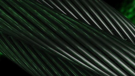 Black metallic wire rope on green thunder background. 3D illustration. 3D high quality rendering.の写真素材