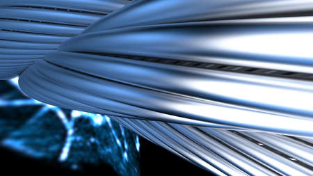 Silver metallic wire rope on blue thunder background. 3D illustration. 3D high quality rendering.の写真素材