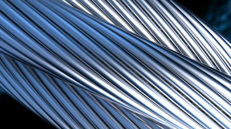 Silver metallic wire rope on blue thunder background. 3D illustration. 3D high quality rendering.
