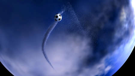 Soccer Ball with Diamond Water Particles under Blue Sky Lighting Background. 3D illustration. 3D...