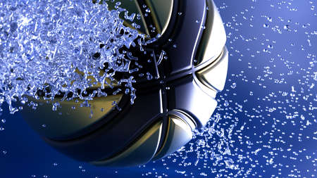 Black-Gold Basketball with Diamond Water Particles under Blue Sky Lighting Background. 3D illustration. 3D high quality rendering. 3D CG.の写真素材