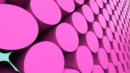 Abstract background with pink cylinders under sky blue background. 3D high quality rendering. 3D...