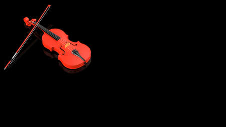 Orange-Gold classic violin on black plate under spot lighting background. 3D sketch design and illustration. 3D high quality rendering.の写真素材