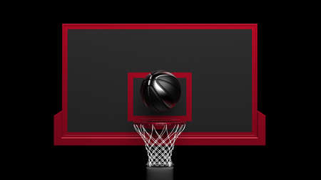 Metallic Black-Silver Basketball and Black-Red Basketball Goal Plate under spot lighting background....