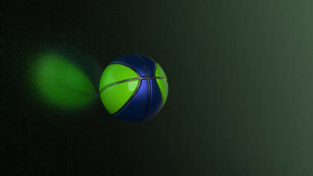 Blue-green basketball on metallic green dots wall under spot light. 3D illustration. 3D high quality rendering.の写真素材