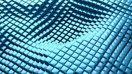 Abstract background with waves made of a lot of blue cubes geometry primitive forms that goes up and...