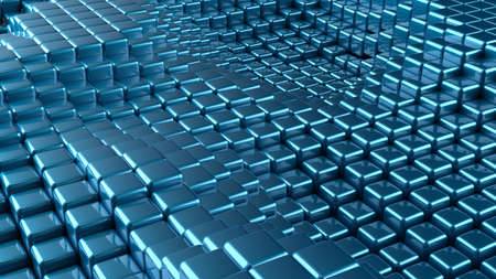 Abstract background with waves made of a lot of blue cubes geometry primitive forms that goes up and...