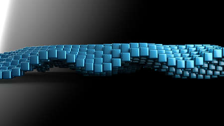 Abstract background with waves made of a lot of blue cubes geometry primitive forms that goes up and...