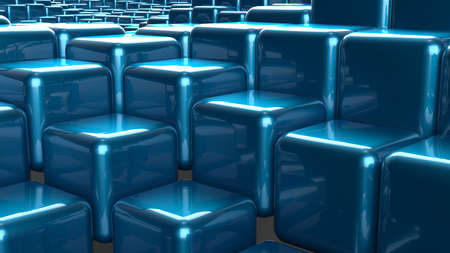 Abstract background with waves made of a lot of blue cubes geometry primitive forms that goes up and...