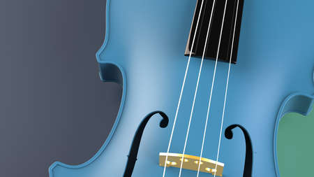 Blue-Gold classic violin on blue-green plane under spot lighting background. 3D sketch design and illustration. 3D high quality rendering.の写真素材