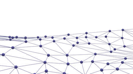 Purple atom structure on white background. Concept of biological science, network technology and...