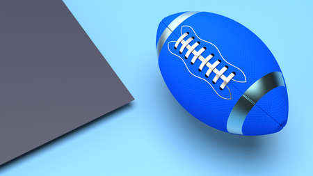 Blue-Silver American football standard ball on blue-navy blue background. 3D illustration. 3D high...