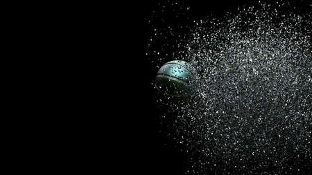 Green-silver Basketball with Rotation Particles under spot lighting background. 3D illustration. 3D...