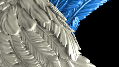 Overlapping white-blue wings under black-white lighting background. Concept image of free activity,...