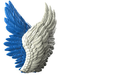 Overlapping white-blue wings under white lighting background. Concept image of free activity,...