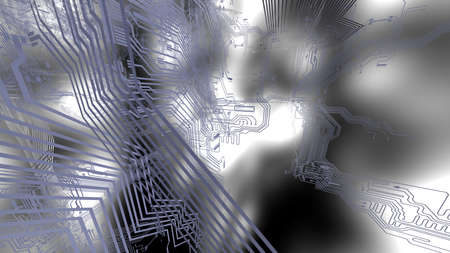 Circuit technology blue line under silver background with hi-tech digital data connection system and...
