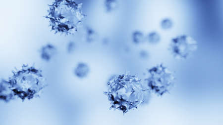 Blue Virus, flu, view of a virus under a microscope, infectious disease. 3D illustration. 3D high quality rendering. 3D CG.の写真素材