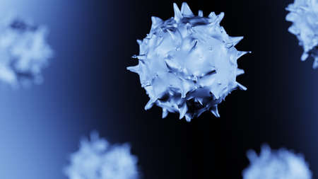 Blue Virus, flu, view of a virus under a microscope, infectious disease. 3D illustration. 3D high...