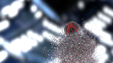 Basketball with Rotation Particles under spot lighting background. 3D illustration. 3D high quality...