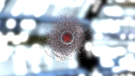 Basketball with Rotation Particles under spot lighting background. 3D illustration. 3D high quality...