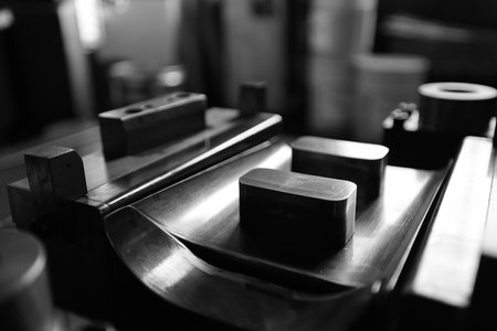 Sheet Metal Stamping Tool Die for Automotive Precision Parts on The Numerical Control Milling Machine Table. Tandem Stamping System. At a High Quality Technology Factory. Black andの写真素材