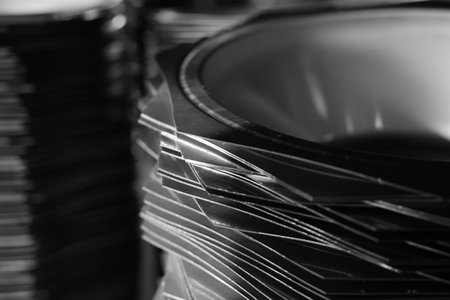 Sheet Metal Stamping Tool Die for Automotive Precision Parts on The Numerical Control Milling Machine Table. Tandem Stamping System. At a High Quality Technology Factory. Black andの写真素材