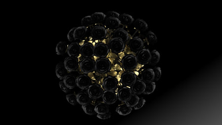 Black rose with small gold leaves black-white background. Concept image of happy Invitation and reception sign. 3D high quality rendering. 3D illustration. High resolution.の写真素材