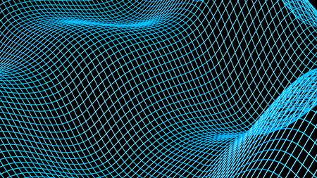 Silver illuminated mathematical geometric abstract wave grid under blue-white background wall paper. Architectural sculpture. 3D illustration. 3D high quality rendering. 3D CG.の写真素材