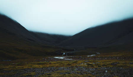 Foggy mountains in Icelandの写真素材