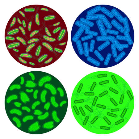 four circles with abstract images of viruses.