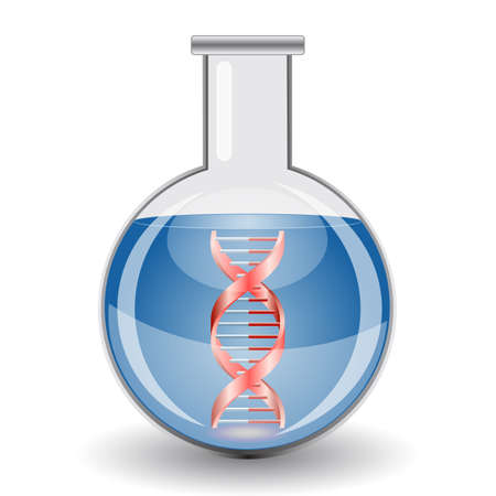 Flask with blue liquid and DNA sign. Science and medicine conceptのイラスト素材