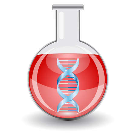Flask with blue liquid and DNA sign. Science and medicine conceptのイラスト素材