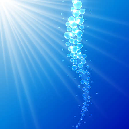 Blue ocean from underwater with bubbles with Light raysのイラスト素材