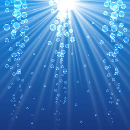 Blue ocean from underwater with bubbles with Light raysのイラスト素材