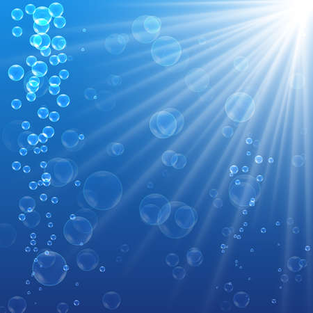 Blue ocean from underwater with bubbles with Light raysのイラスト素材