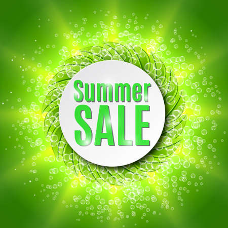 Summer sale  with fresh green leaf and bubbles, vector illustrationのイラスト素材