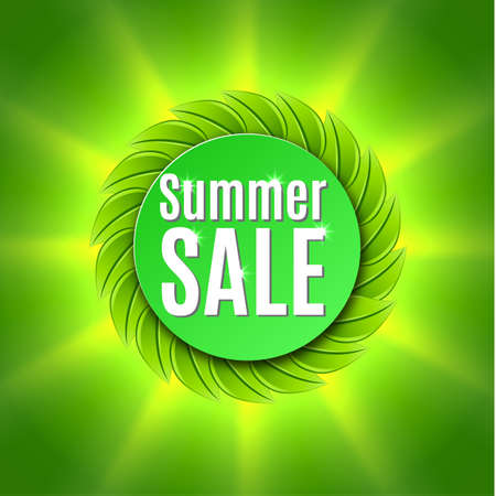 Summer sale  with fresh green leaf, vector illustrationのイラスト素材