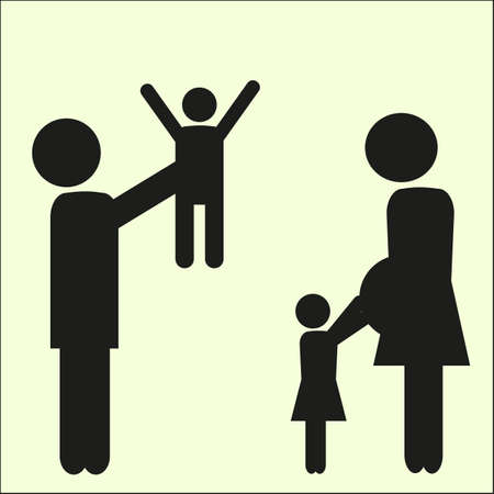Family vector silhouette  with daughter and son.  Isolated vector illustration.のイラスト素材
