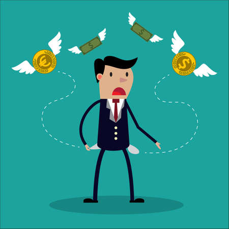 Businessman has no money - a man in search of money. Stock Vector illustration.のイラスト素材