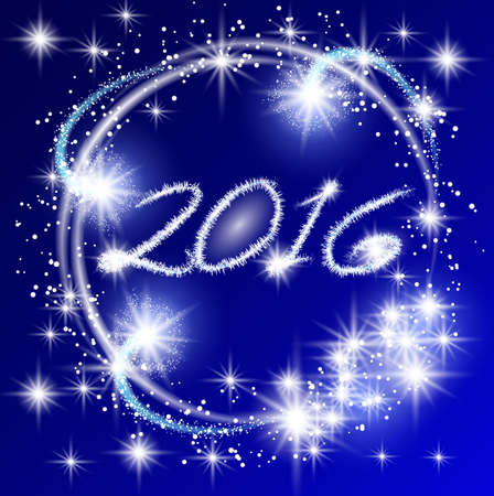 Glowing blue background with sparkle stars round frame. New Year's fireworksのイラスト素材