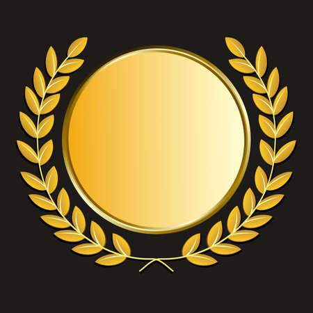 Vector gold medal and laurels on dark backgroundのイラスト素材