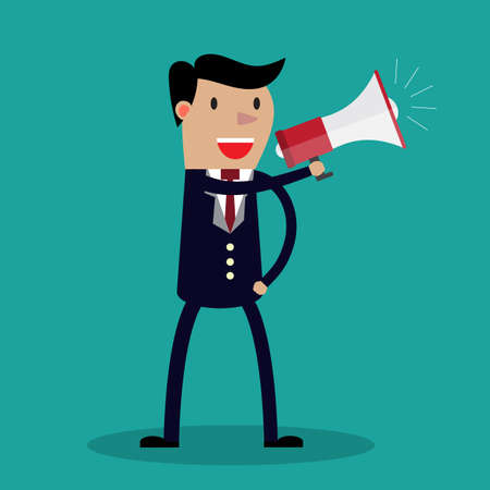 Businessman holding a megaphone, Vector cartoon concept abstract businessのイラスト素材