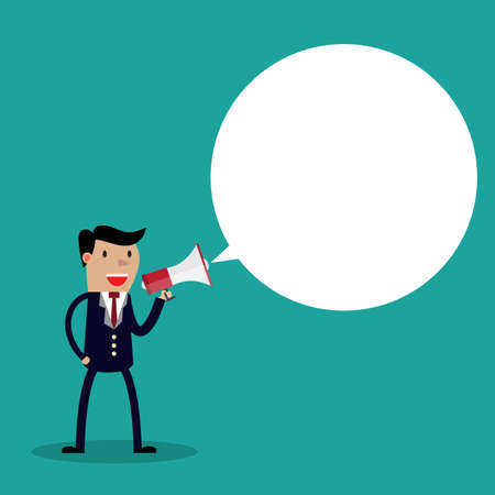 Businessman holding megaphone with speech bubble for textのイラスト素材