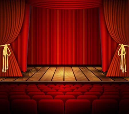 Cinema or theater scene with a curtain. Vector.のイラスト素材