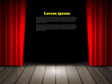 Theater stage with wooden floor and red curtains. Vector.のイラスト素材