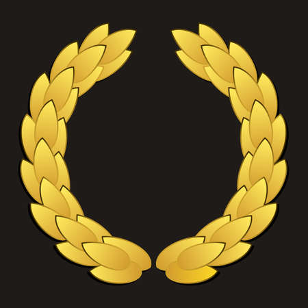 Laurel wreath. Gold award icon or sign isolated on dark background. Vector illustration.のイラスト素材