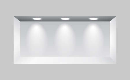 Gray niche for presentations with three light lampsのイラスト素材